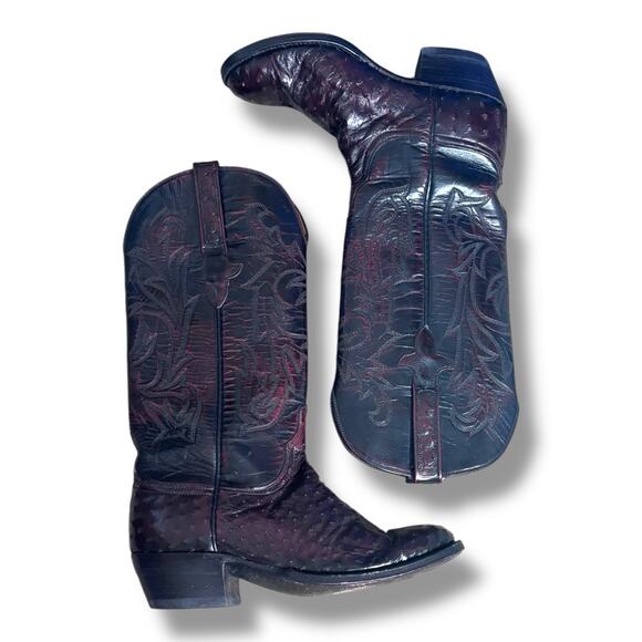 Lucchese Women’s Ostrich Cowboy Boots Size 7 Burgundy Western Leather Exotic - Picture 12 of 12